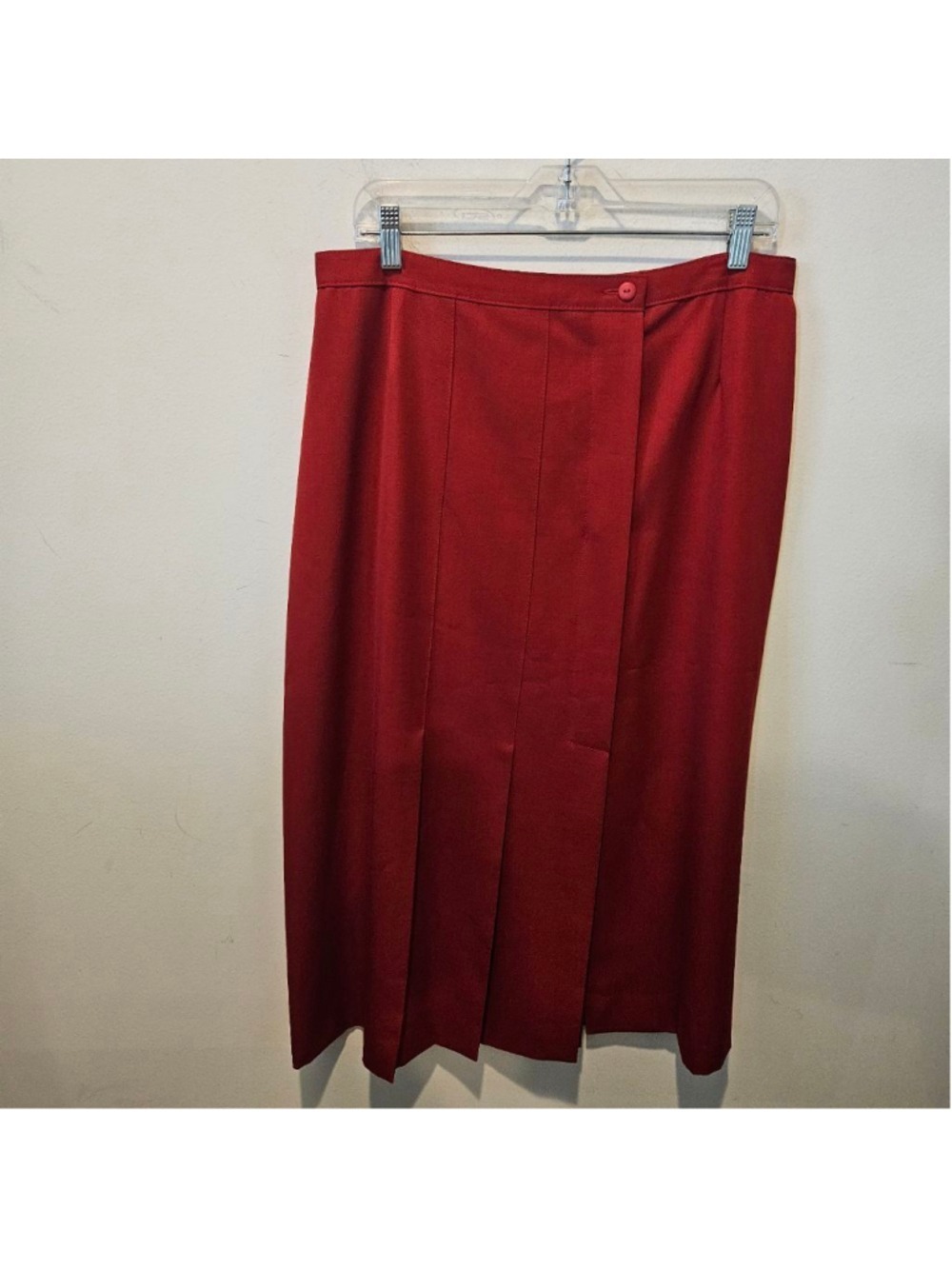 Women's Paola Rossini Red Pure New Wool Pleasted Midi Skirt Made in Italy 10 - Picture 9 of 15